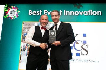 KCS Best Event Innovation Damien Kavanagh Pictured Left receiving his award from sponsor Simotion